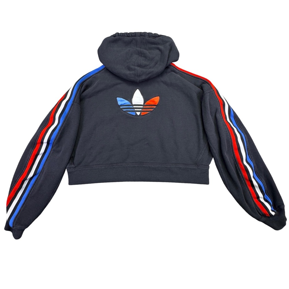 Adidas Hoodie Women's Small Cropped Velvet Logo Red White Blue Black USA - Picture 2 of 11